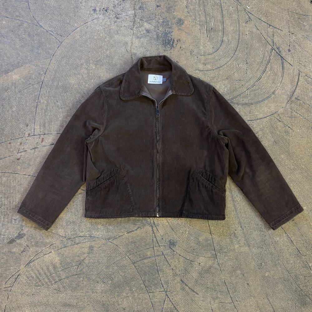 OlderBrother Brown Cropped Wide-Wale Corduroy Zip-Up Jacket Small